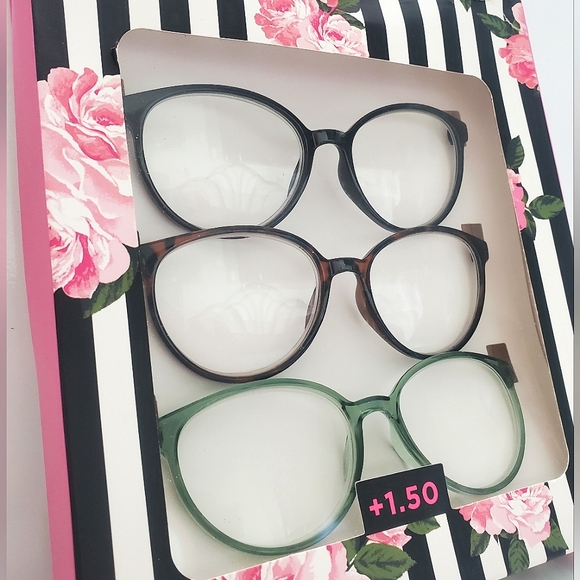 Betsy Johnson 3pk Classic Readers Reading Glasses +1.50 NEW Black Green Tortoise - Picture 2 of 4